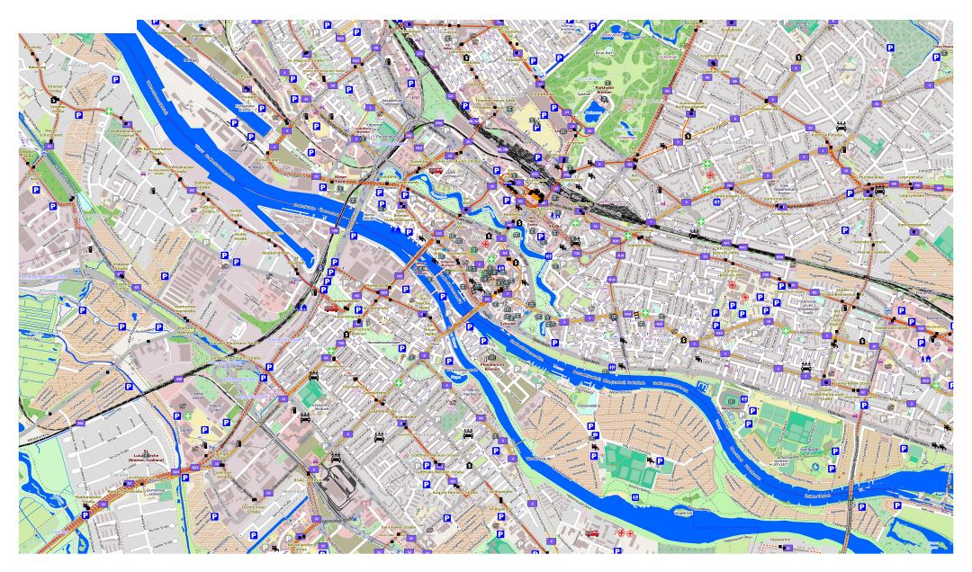 Large detailed map of Bremen city with other marks