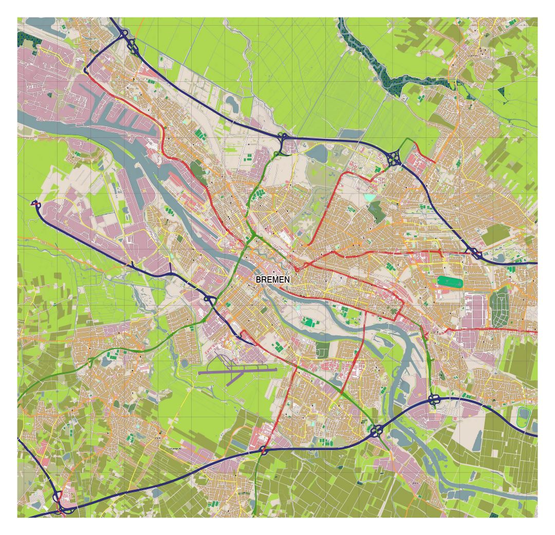 Large detailed map of Bremen