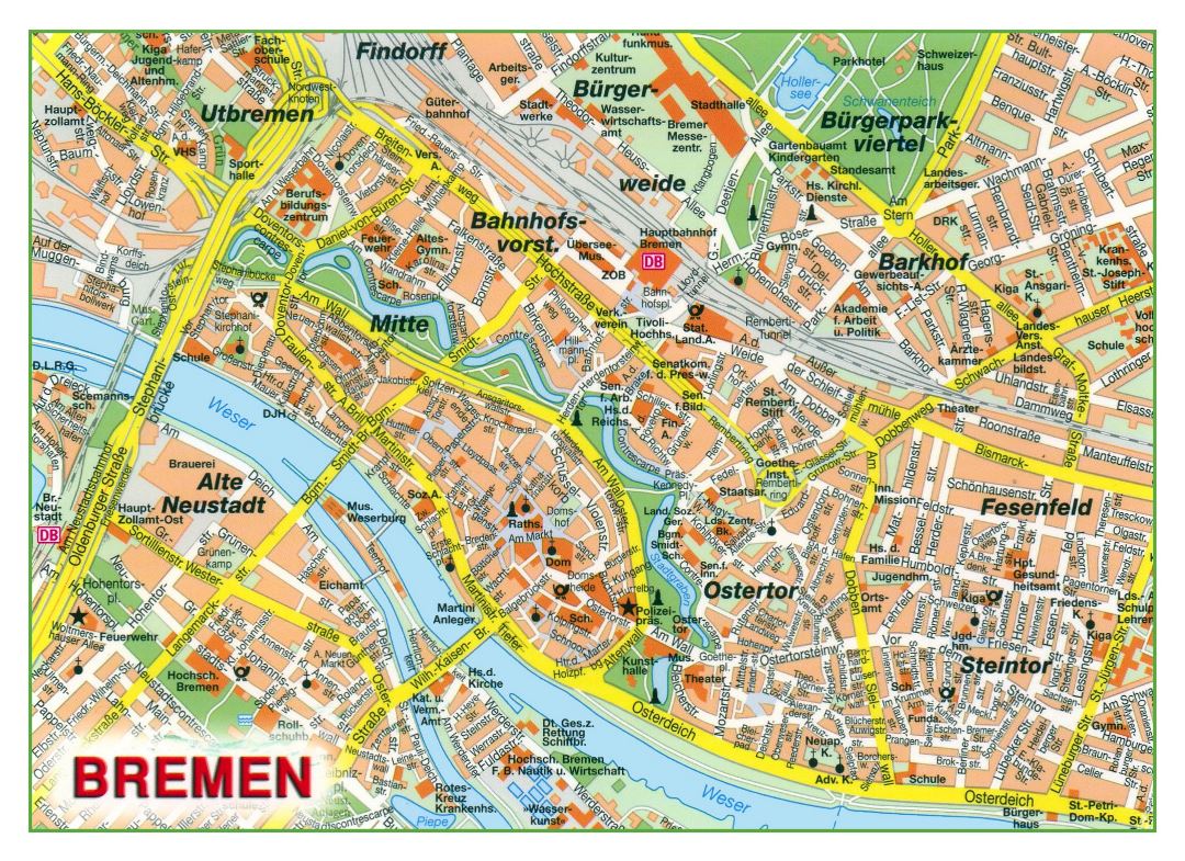 Large detailed map of central part of Bremen
