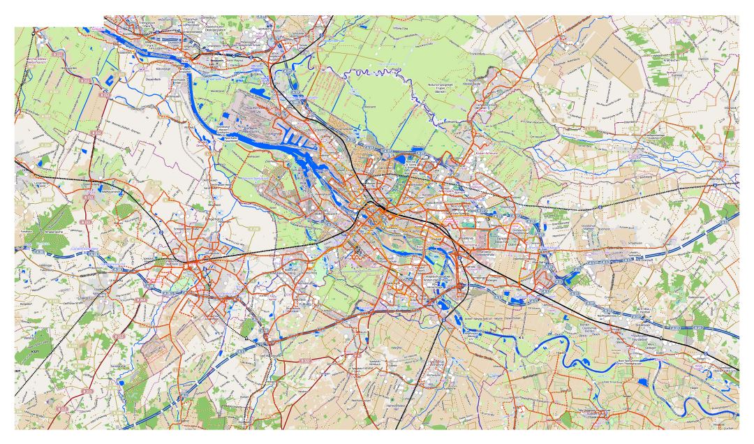 Large map of Bremen city and its surroundings