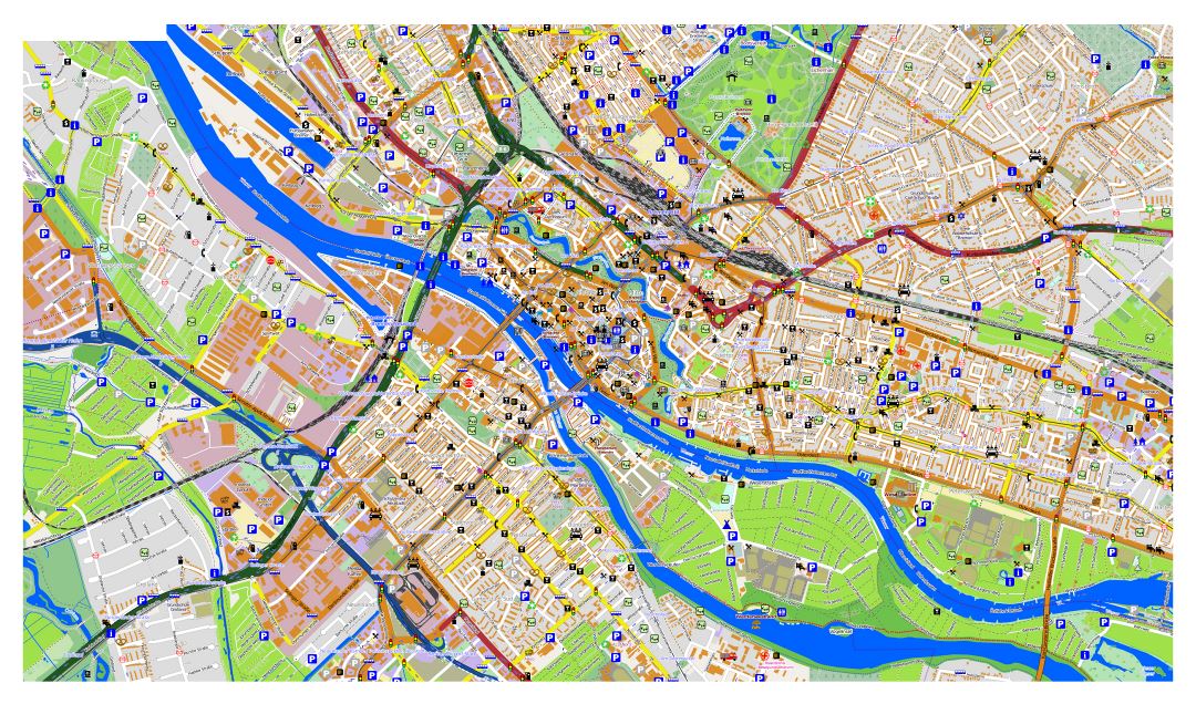 Large map of Bremen city with other marks