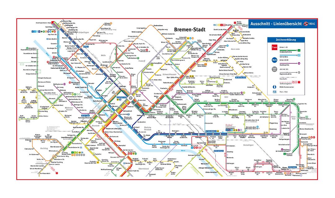 Large public transport map of Bremen city