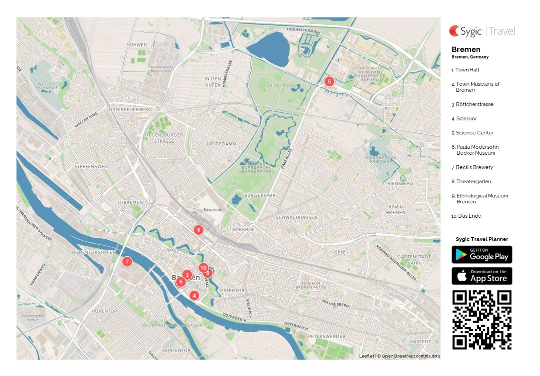 Large tourist map of central part of Bremen city