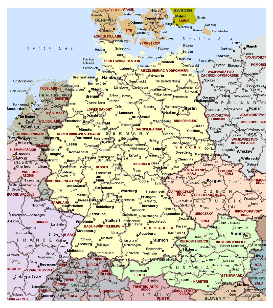 Detailed Political Map Of Germany With Administrative Divisions And