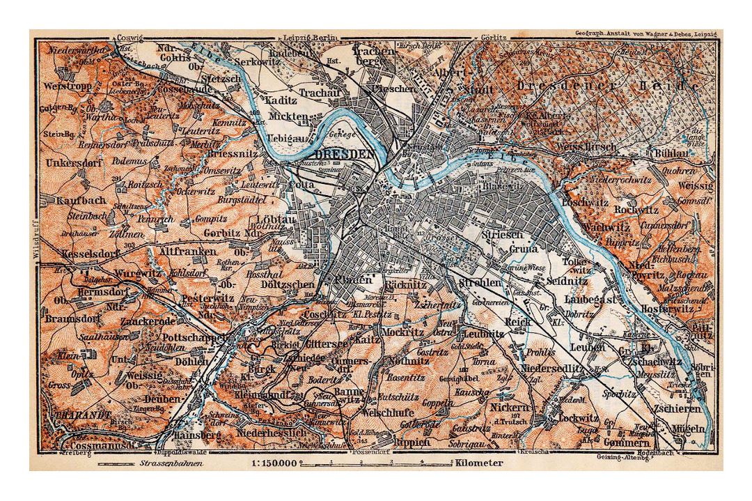 Detailed old map of Dresden and its surroundings - 1910