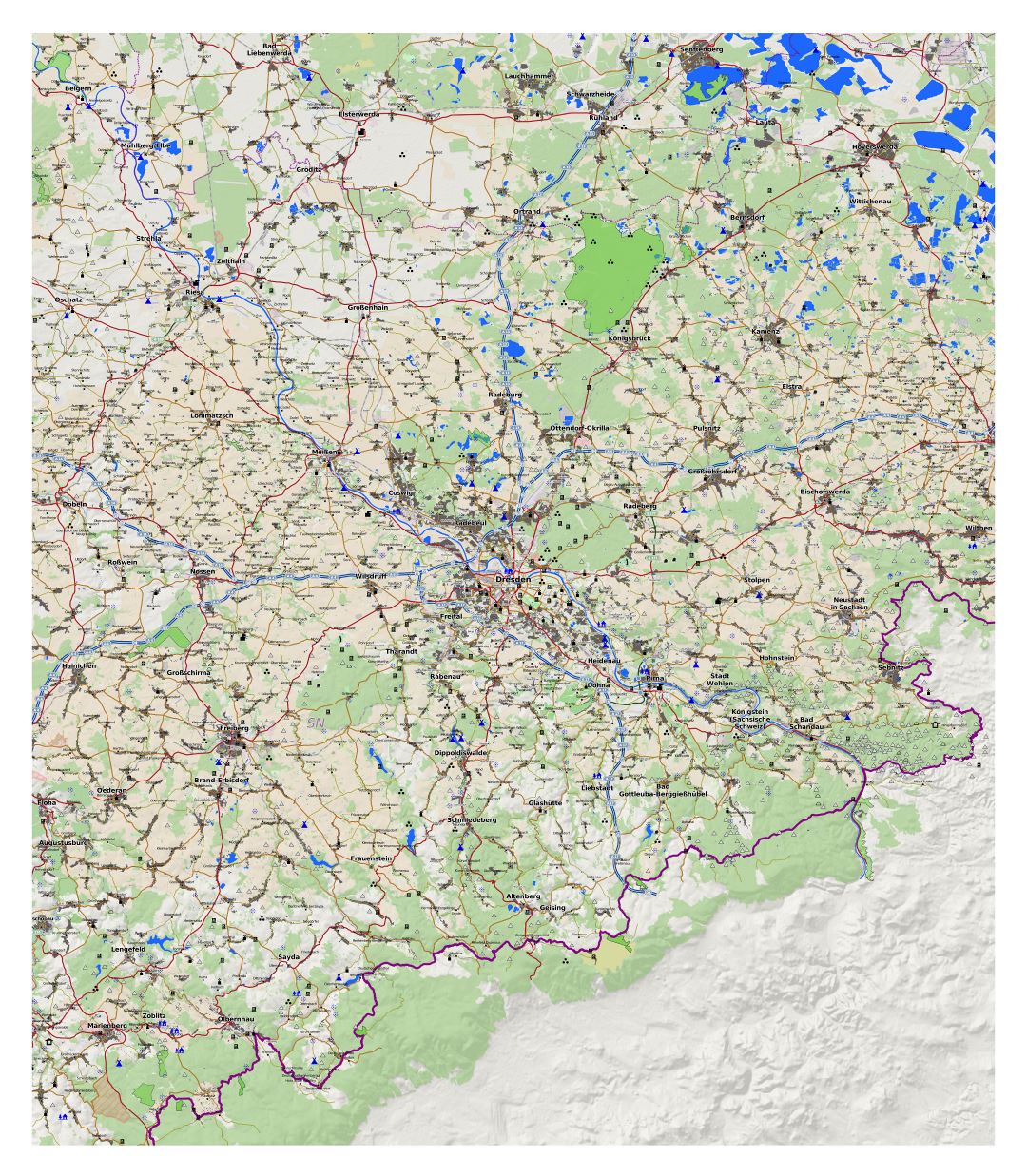 Large detailed map of Dresden and its surroundings