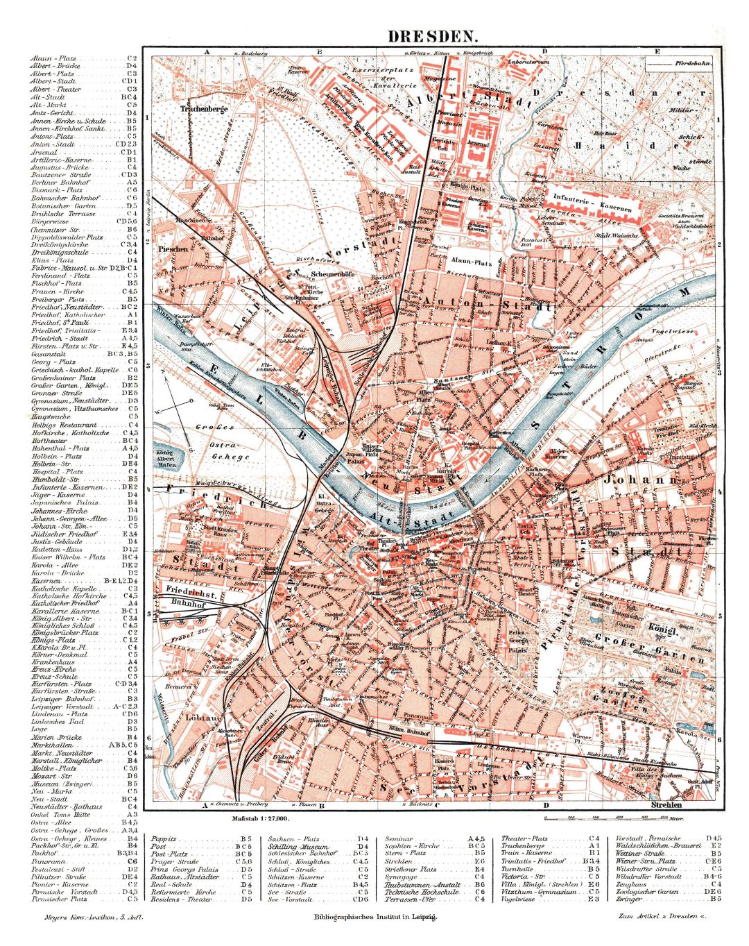 Large detailed old map of Dresden city - 1895