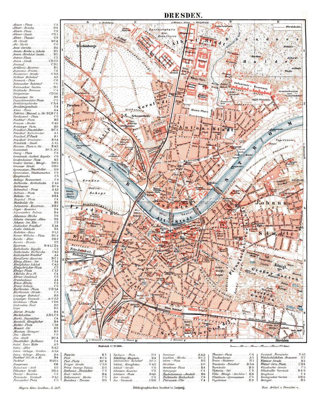 Large detailed old map of Dresden city - 1895