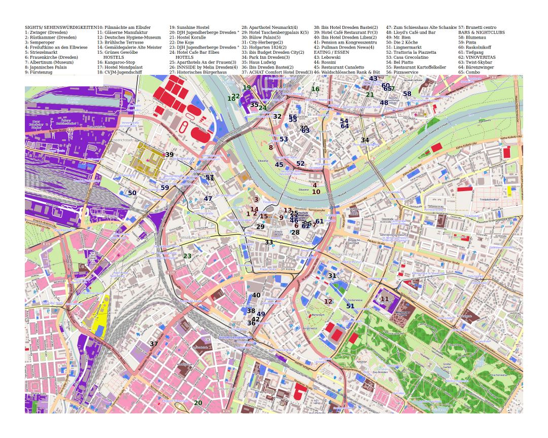 Large detailed tourist map of Dresden