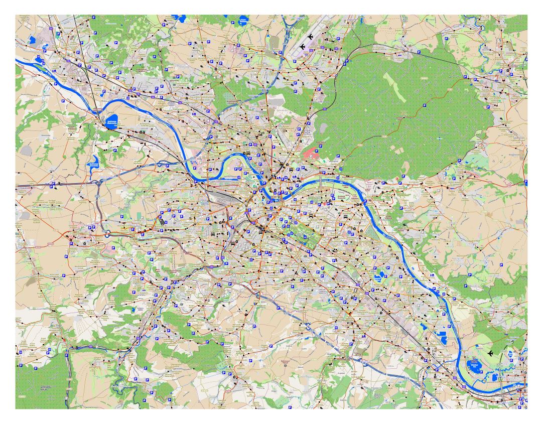 Large detailed traffic map of Dresden with other marks