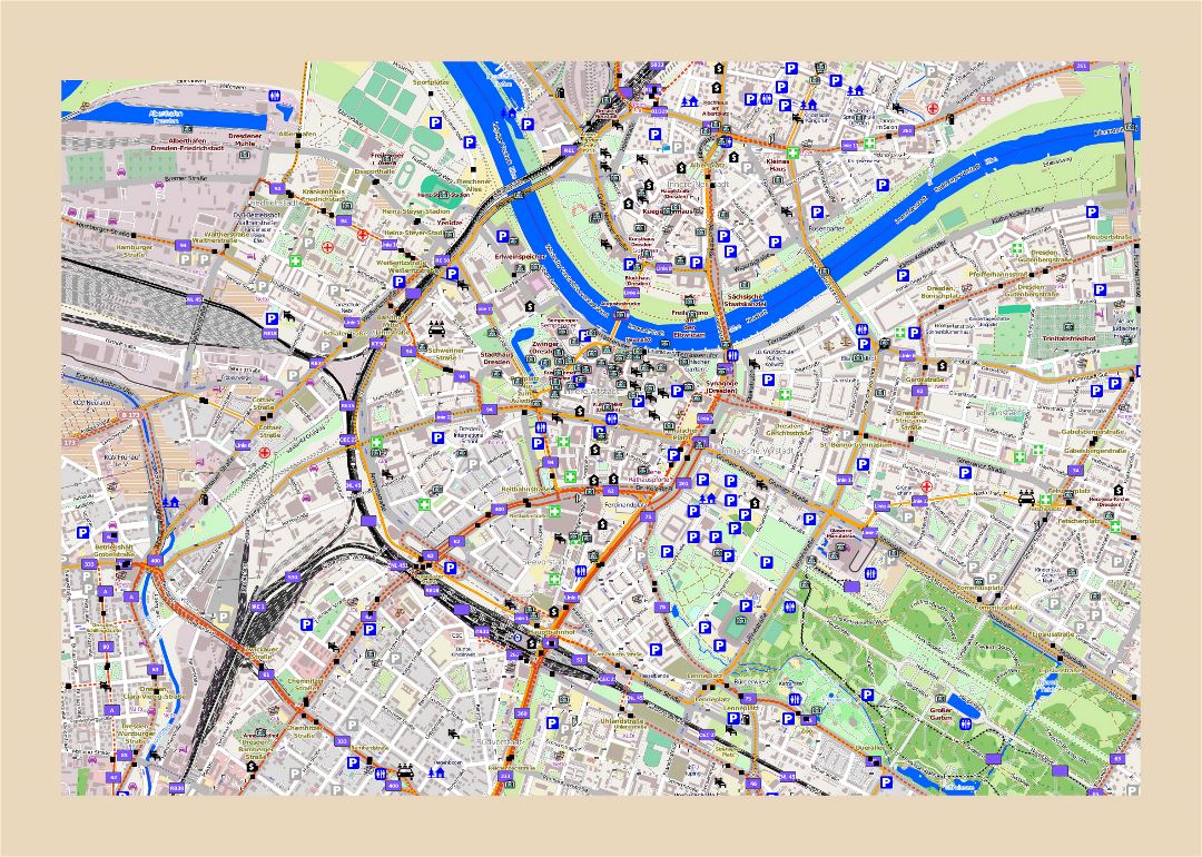 Large map of Dresden with other marks