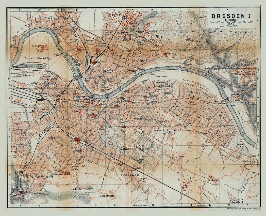 Large old map of Dresden - 1910