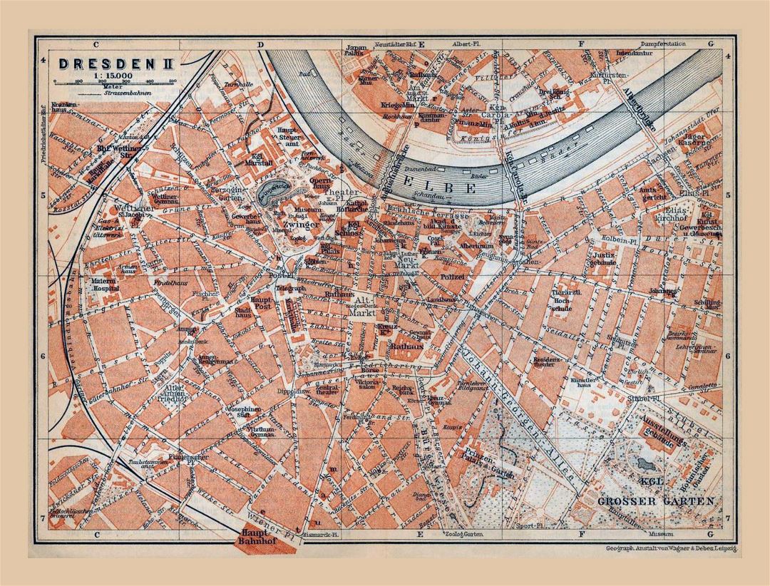 Large old map of Dresden city