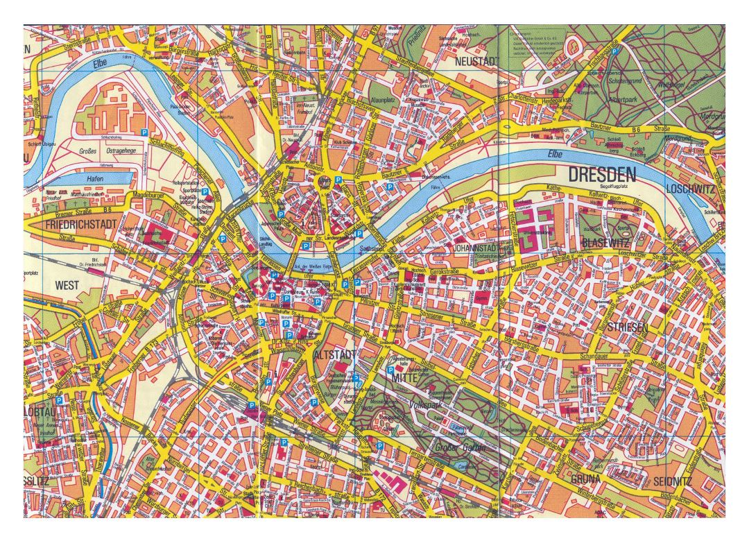 Large streets map of Dresden city