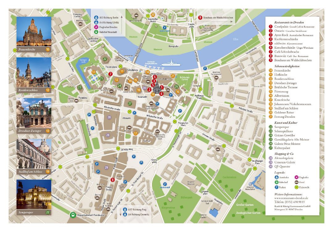 Large tourist map of central part of Dresden city