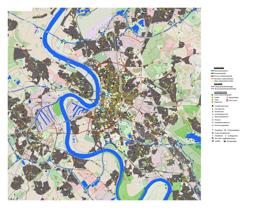 Large detailed map of Dusseldorf city