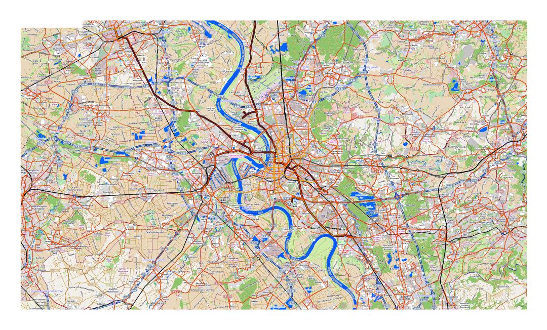 Large detailed map of Dusseldorf city with other marks