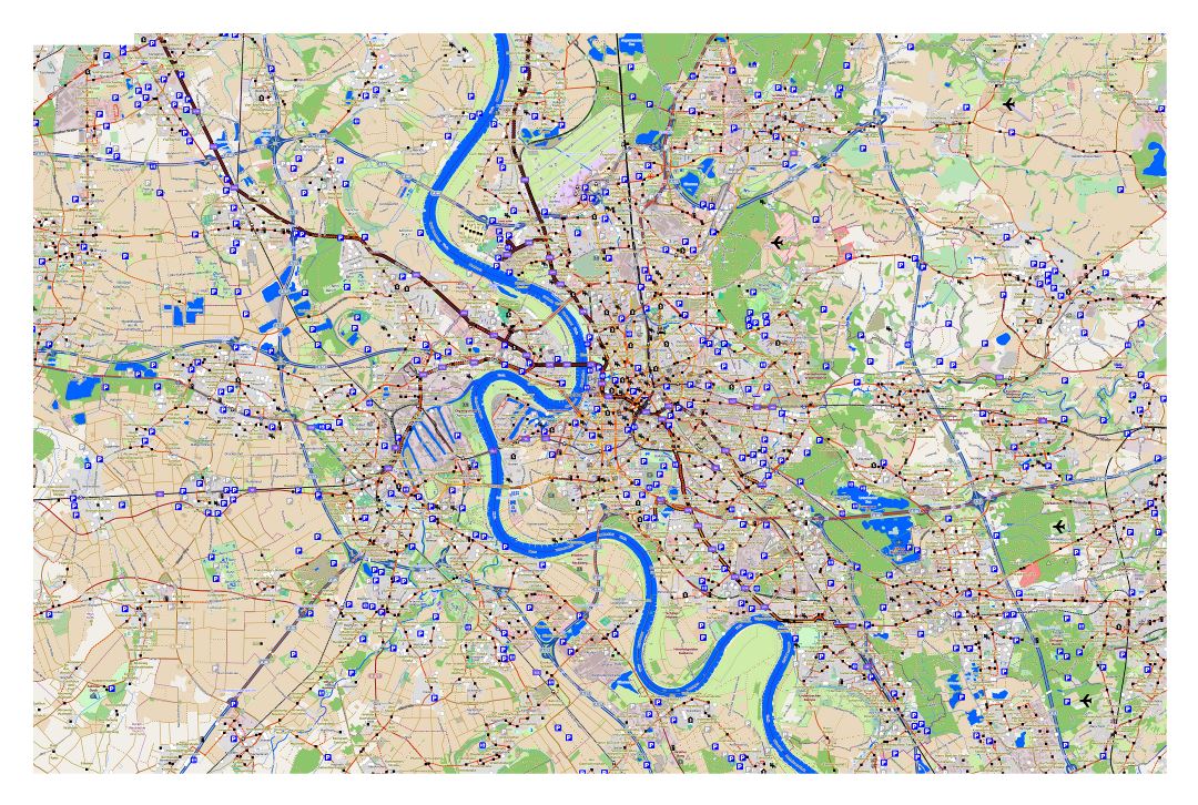 Large detailed map of Dusseldorf with other marks
