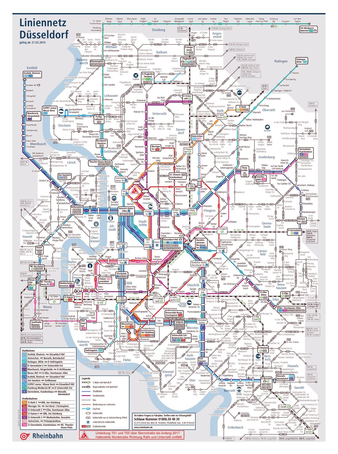 Large detailed metro rail map of Dusseldorf