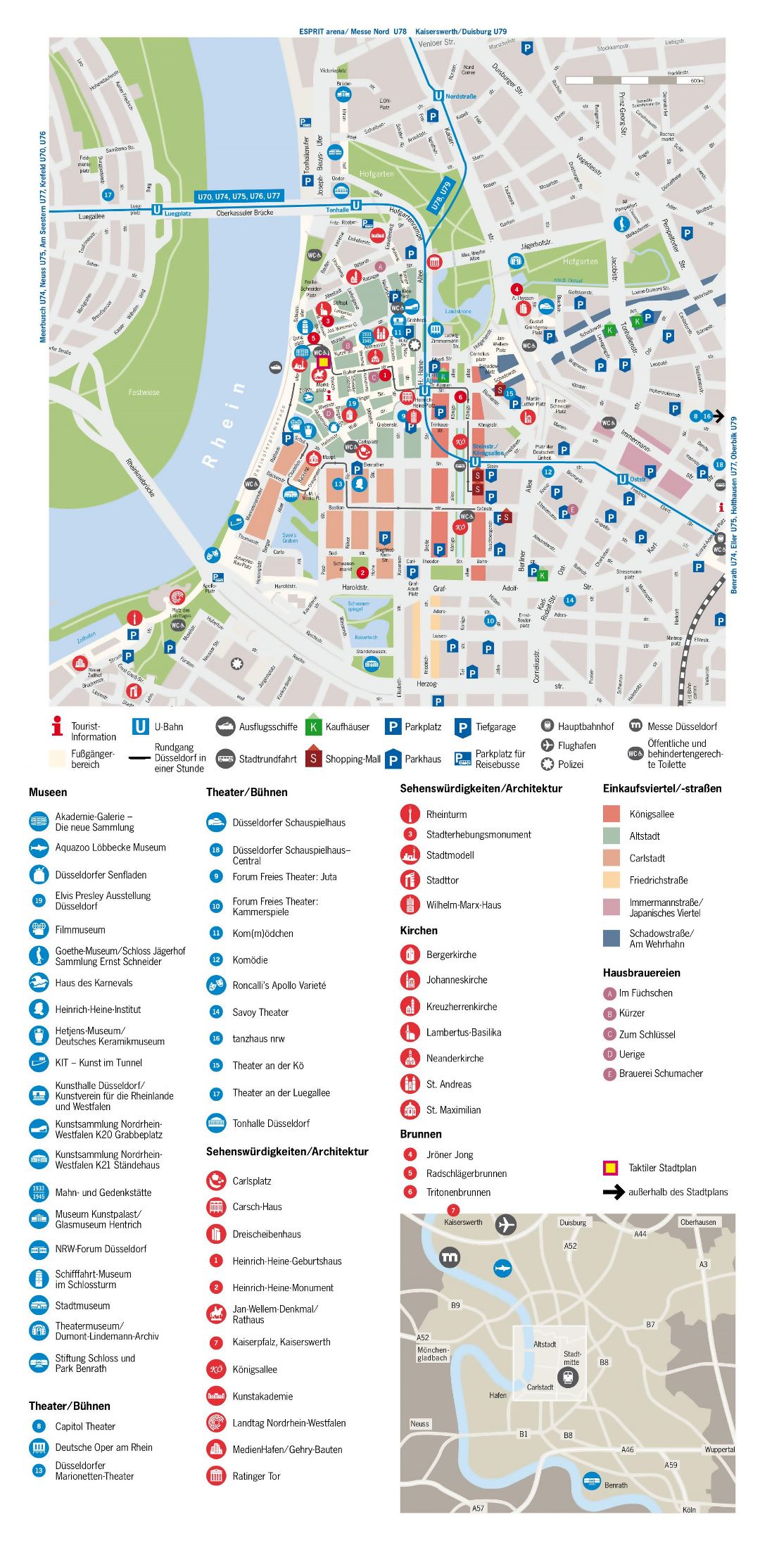 Large detailed tourist map of Dusseldorf city