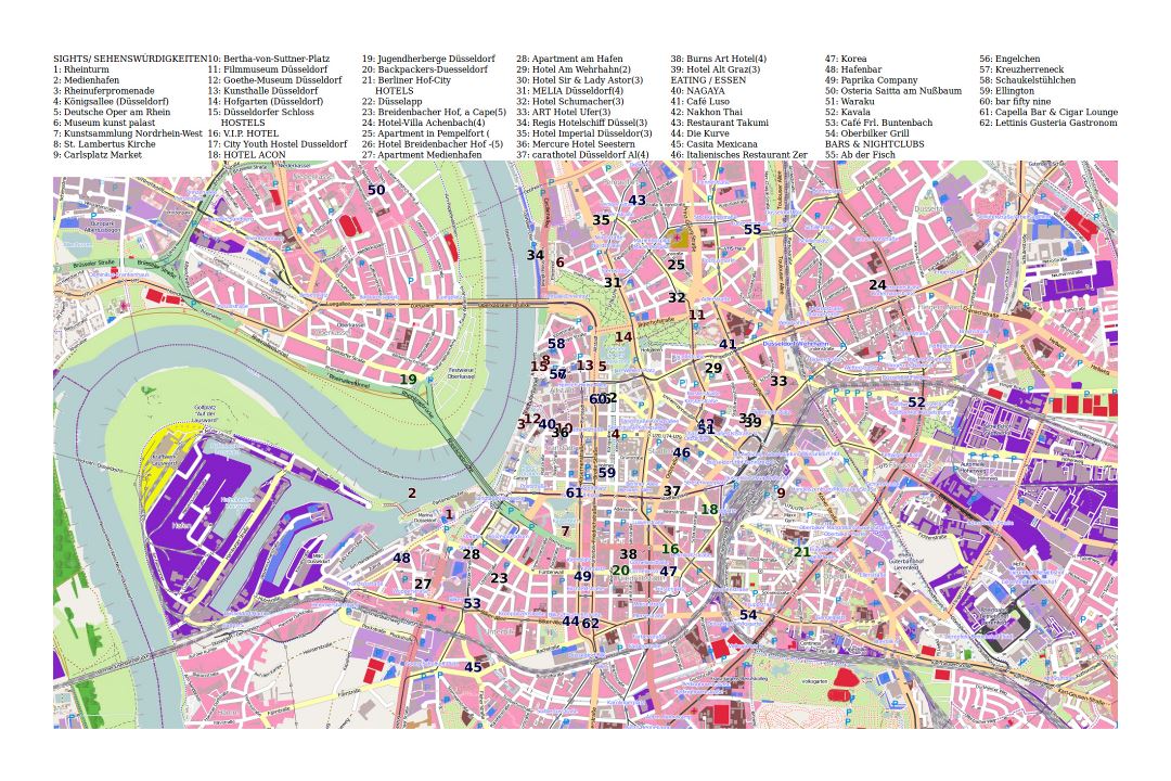 Large tourist map of Dusseldorf