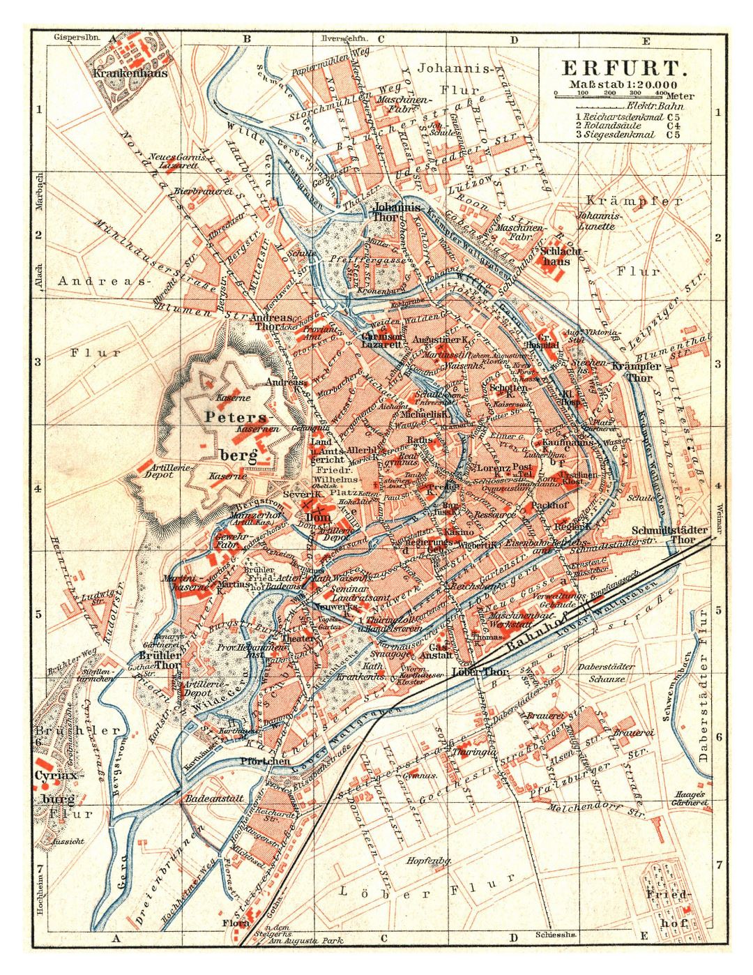 Large detailed old map of Erfurt city - 1894