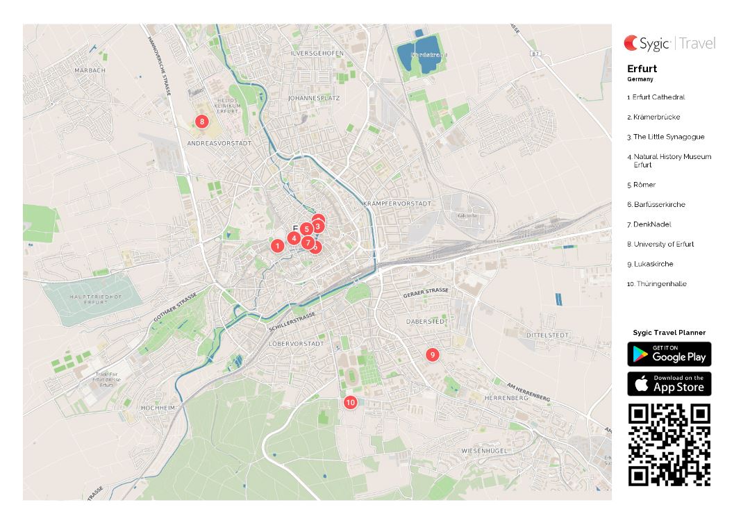 Large detailed tourist map of Erfurt city