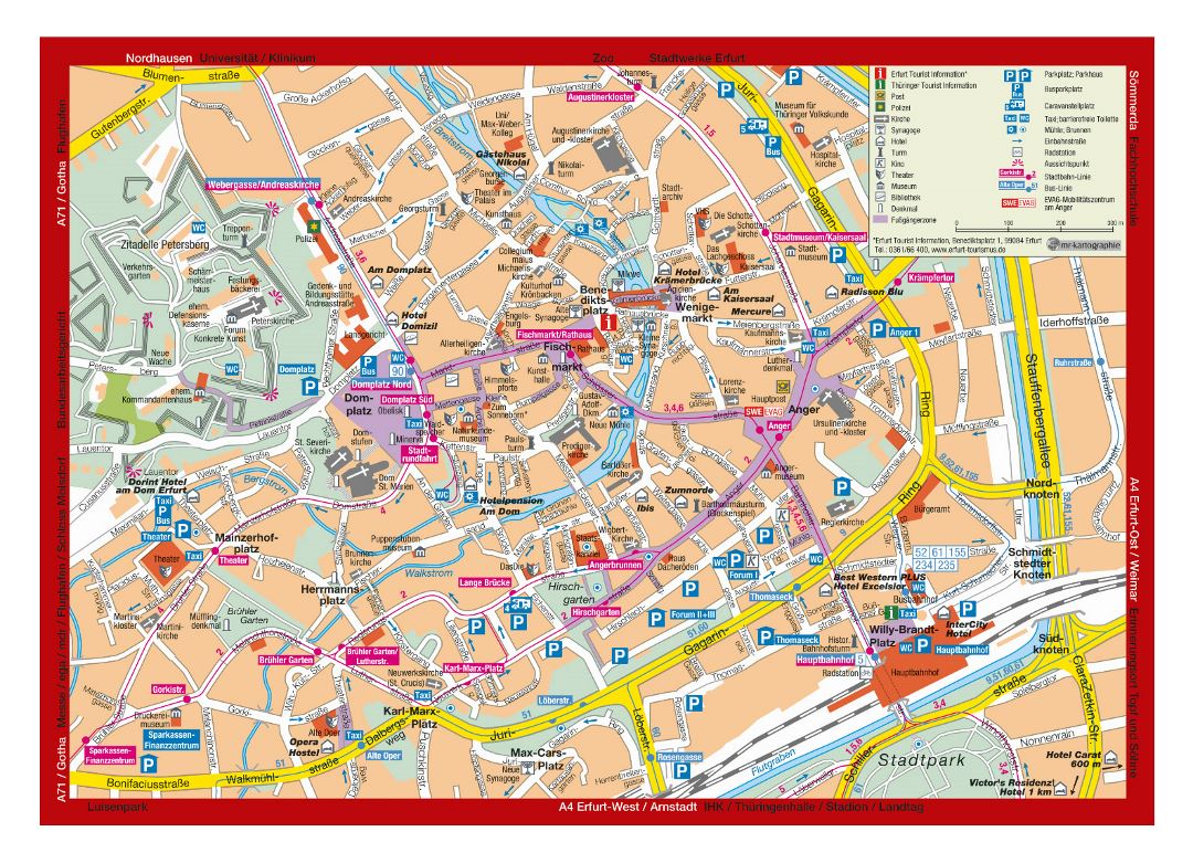 Large tourist map of central part of Erfurt