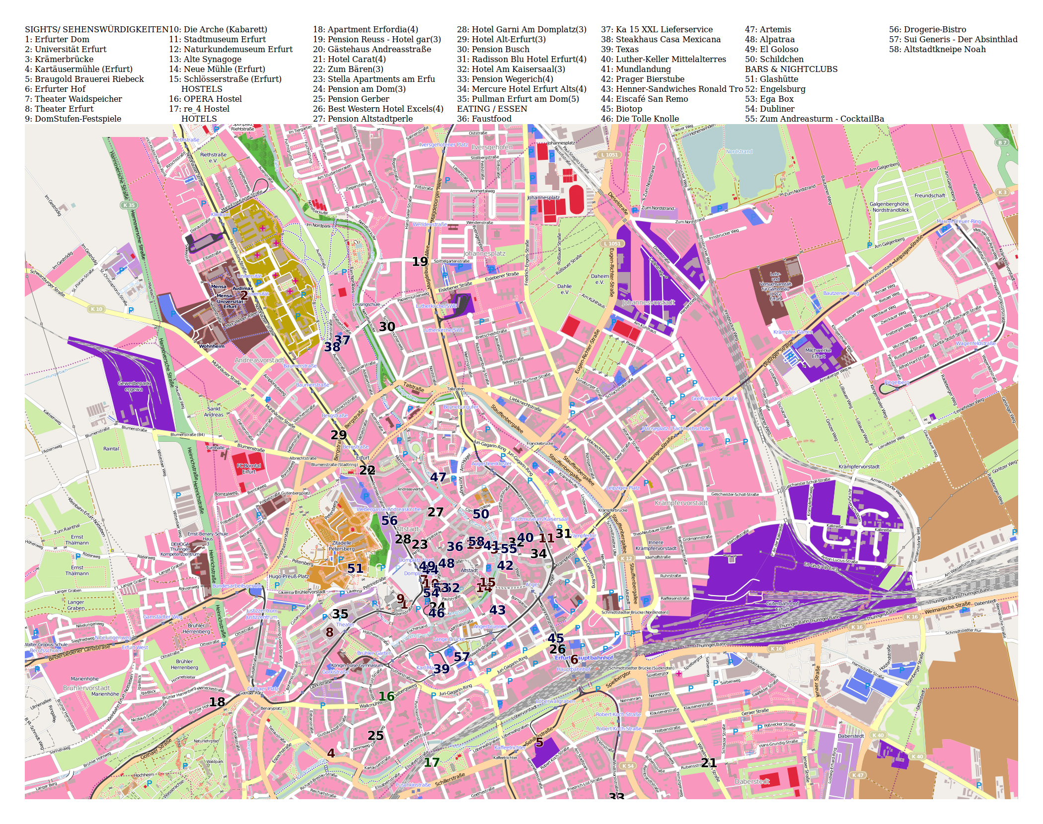 Large tourist map of Erfurt city | Erfurt | Germany | Europe | Mapsland