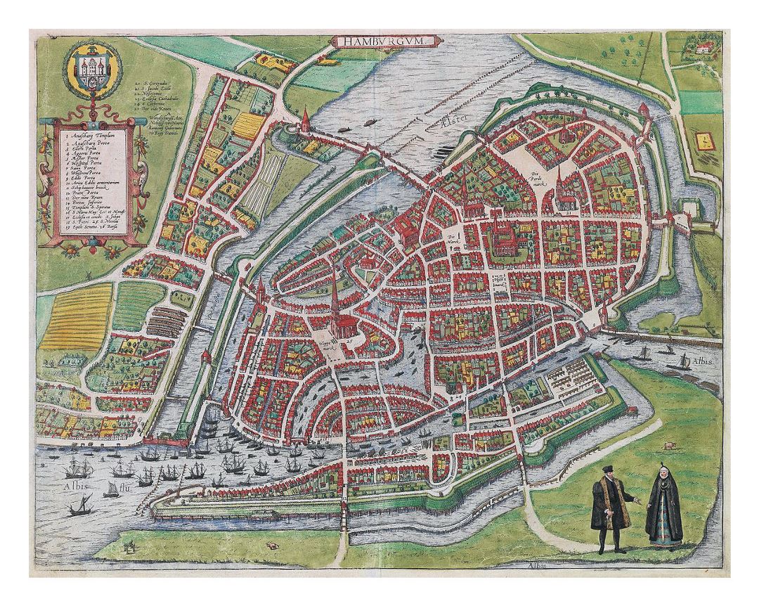 Detailed old map of Hamburg city - 1590
