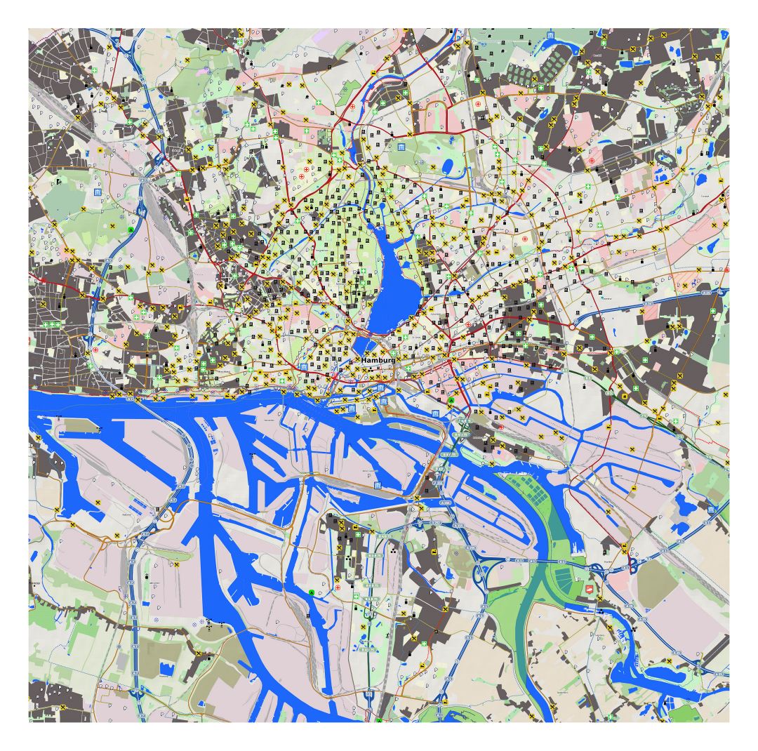 Large detailed map of Hamburg city and its surroundings with other marks