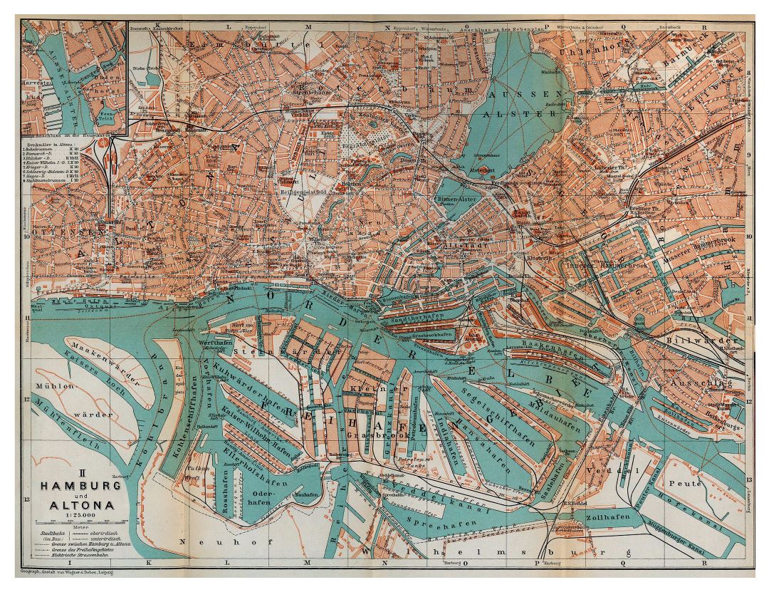 Large detailed old map of Hamburg - 1910