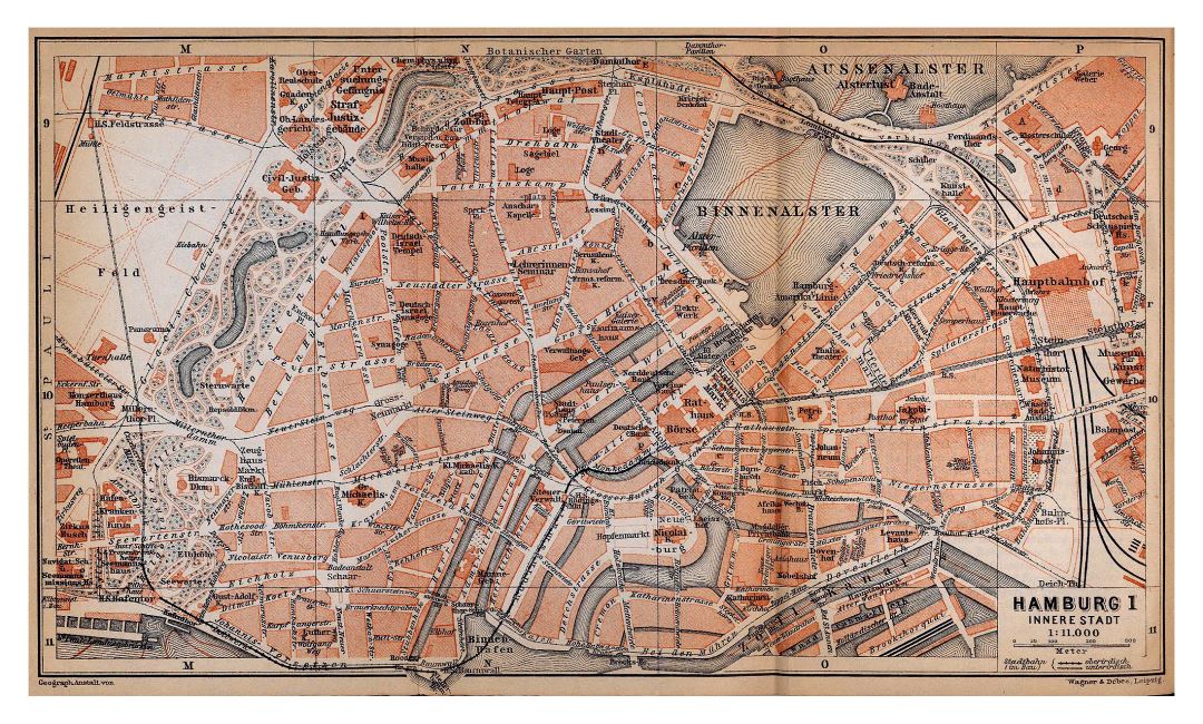 Large detailed old map of Hamburg city - 1910