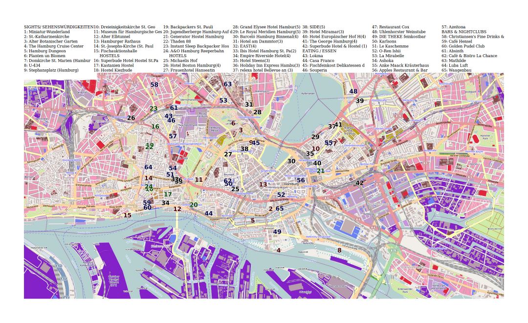 Large detailed tourist map of Hamburg city