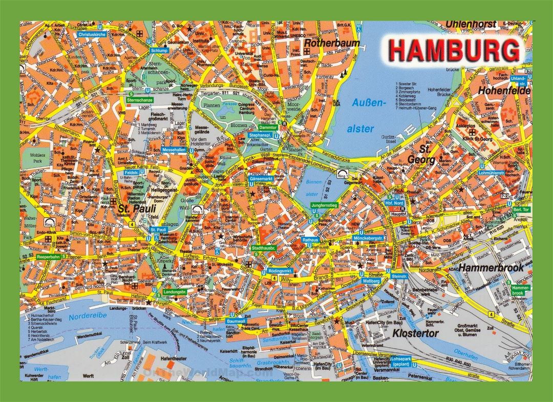 Large Hamburg tourist attractions map