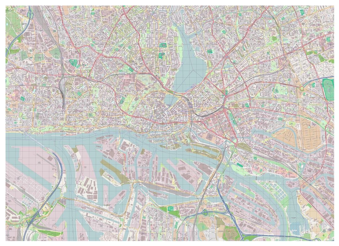 Large scale map of Hamburg city