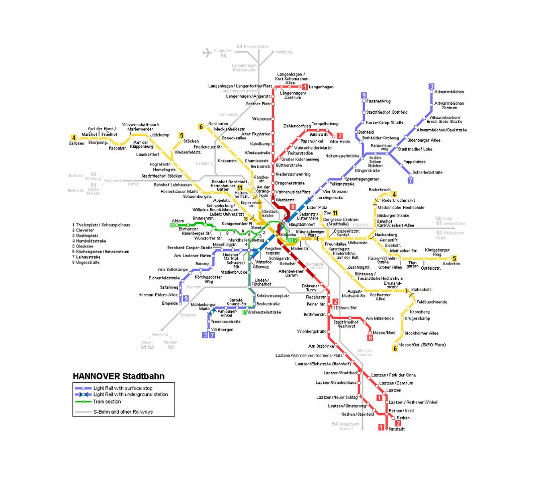 Detailed metro map of Hannover city