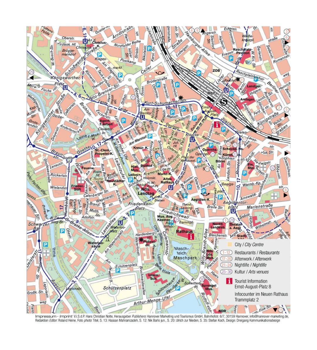 Detailed tourist map of central part of Hannover city