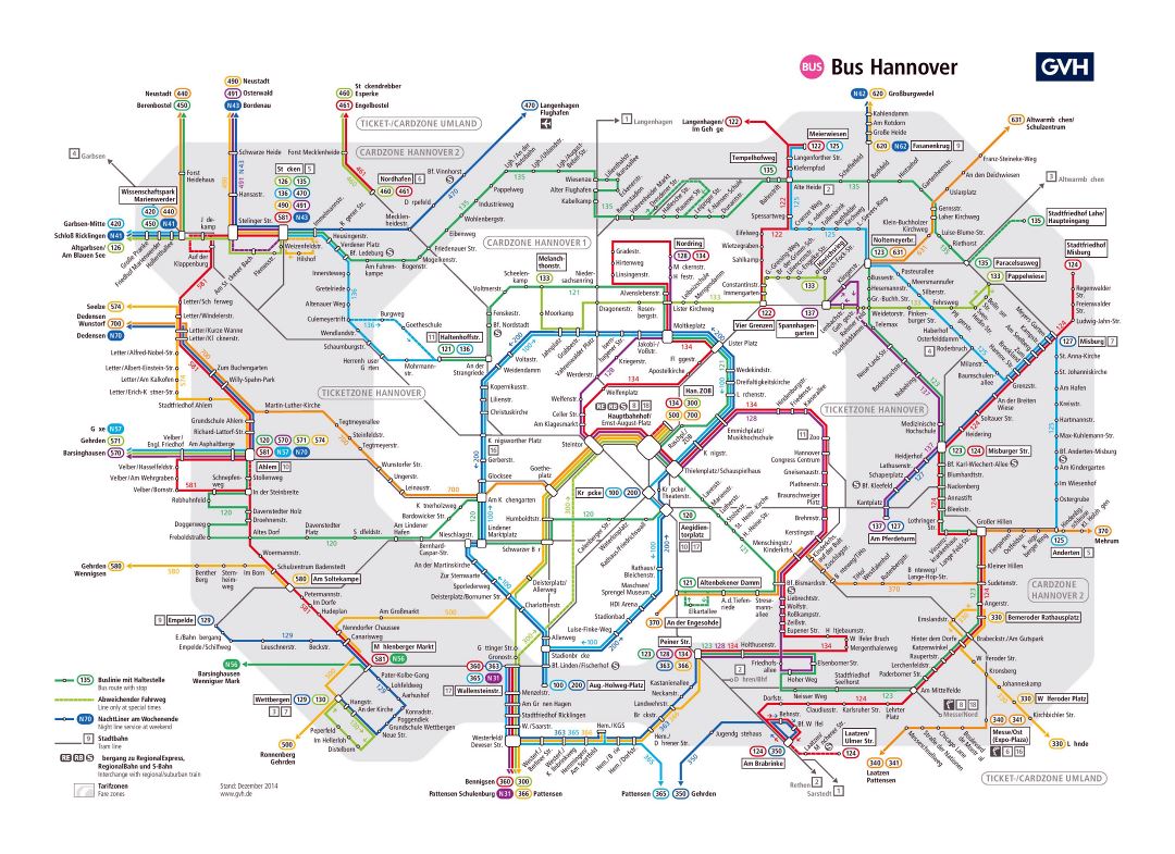 Large detailed bus network map of Hannover