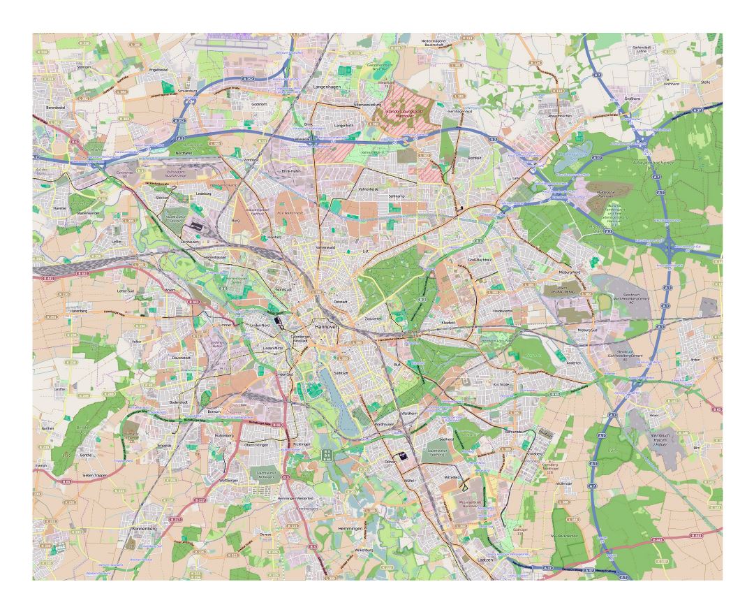 Large detailed map of Hannover city