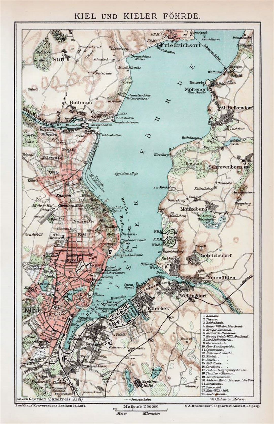 Detailed old map of Kiel with surroundings area - 1892