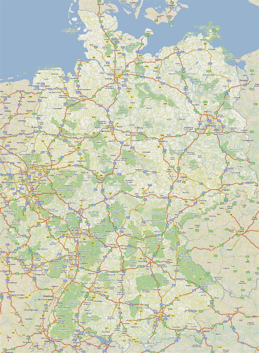 Large detailed road map of Germany with cities