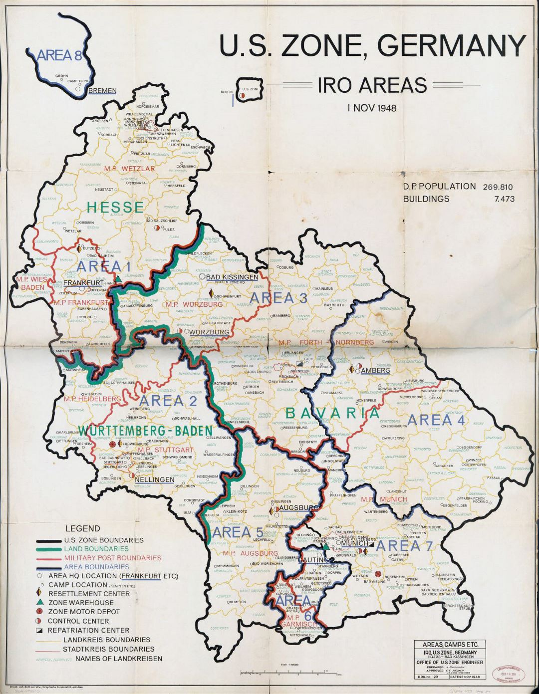 Large map of Germany US Zone - 1948