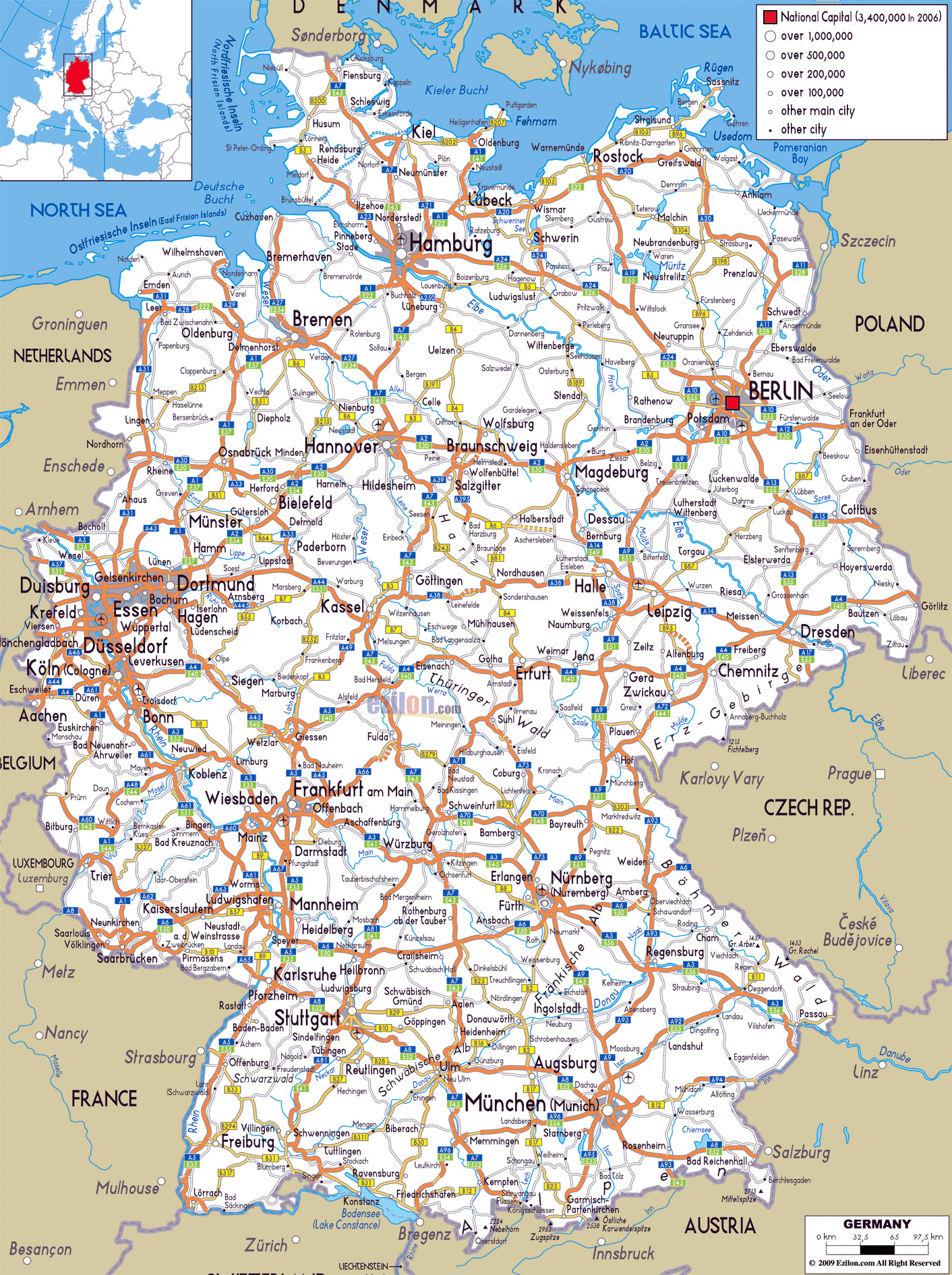 detailed map of german cities Large Road Map Of Germany With Cities And Airports Germany detailed map of german cities