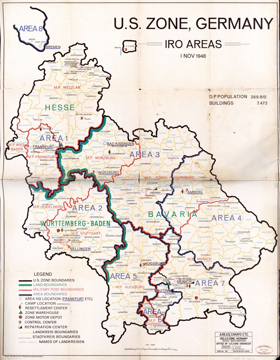 Large scale detailed U.S. zone, Germany IRO areas map - 1 November 1948