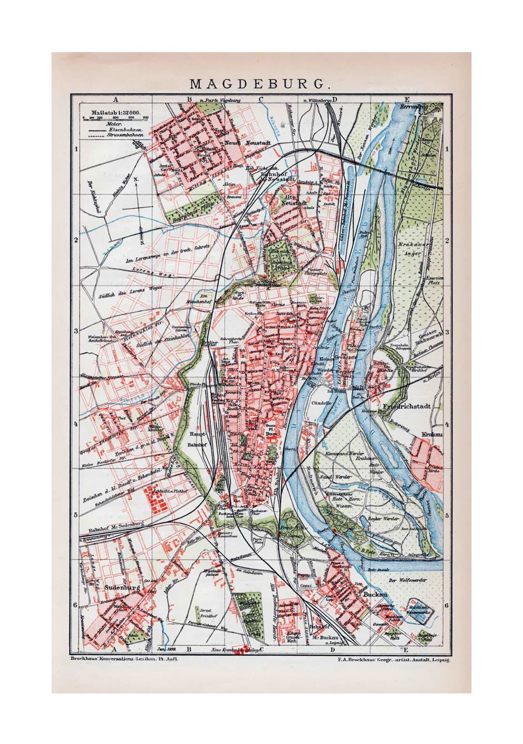 Detailed old map of Magdeburg city