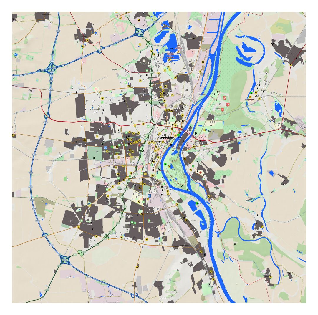 Large detailed map of Magdeburg with other marks