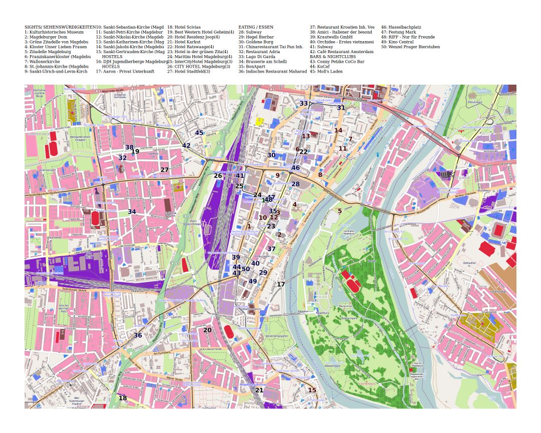 Large detailed tourist map of Magdeburg city