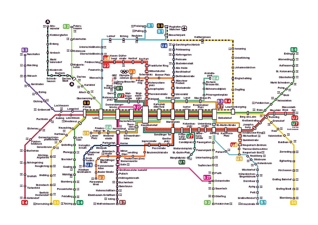 Large detailed metro map of Munich city