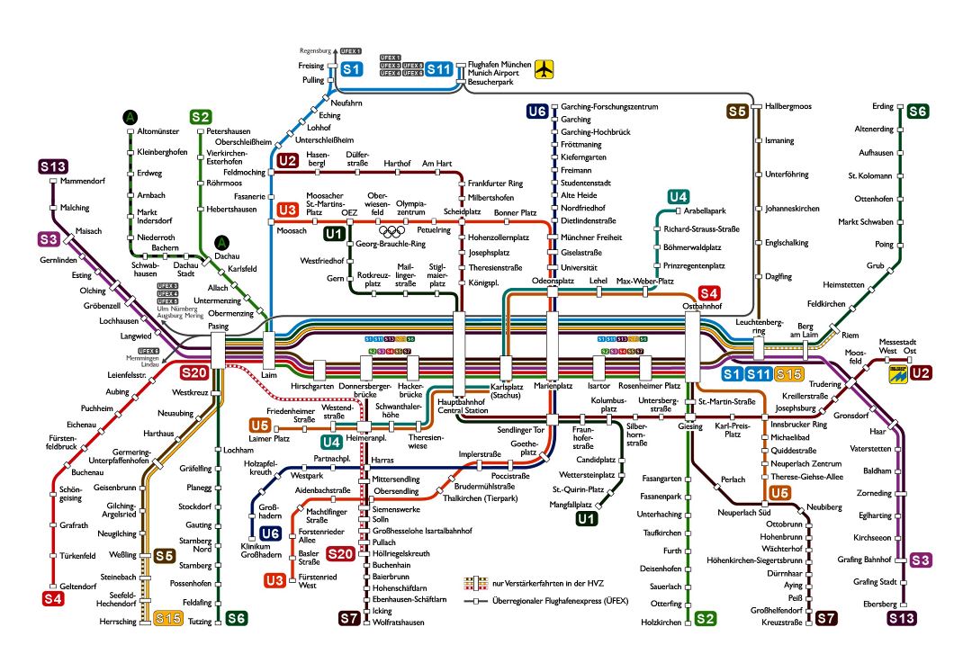 Large detailed metro map of Munich